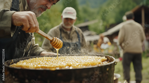 The working beekeeper collects honey
 photo