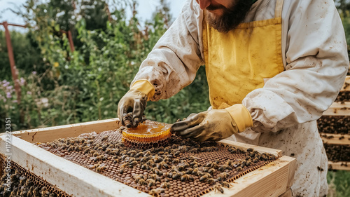 The working beekeeper collects honey
 photo