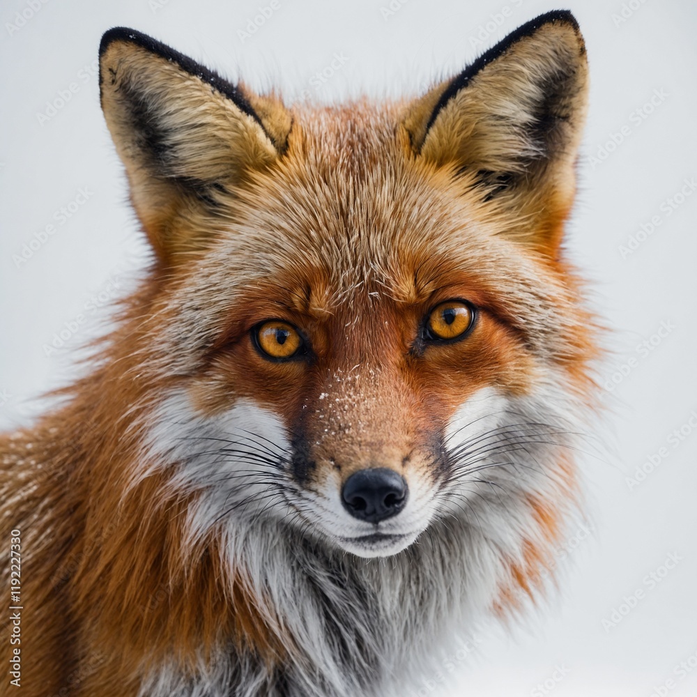 A fox with heterochromatic eyes on a white background. A fox with heterochromatic eyes on a white background.