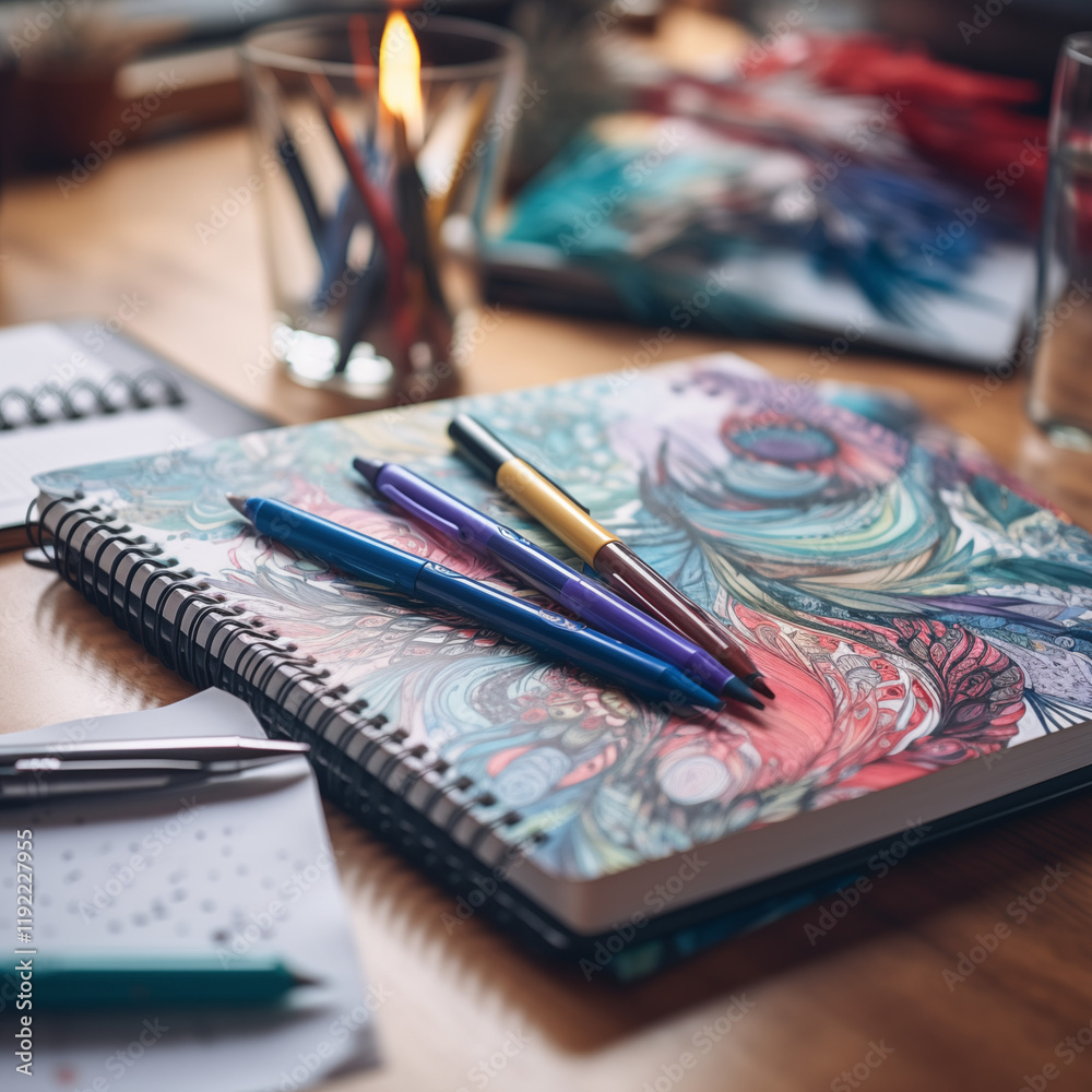 Fototapeta premium New Year Vision Board with Colorful Pens and Notebooks