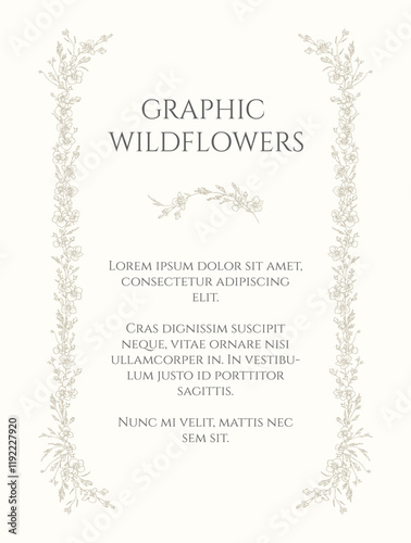Floral frame. Graphic design page. Contour flower border.