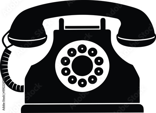 Rotary dial telephone with speakerphone silhouette,retro telephone vector