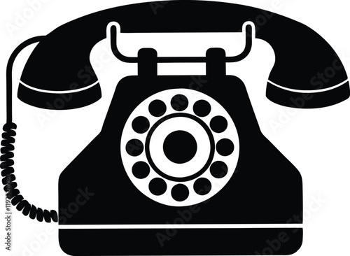 Rotary dial telephone with speakerphone silhouette,retro telephone vector