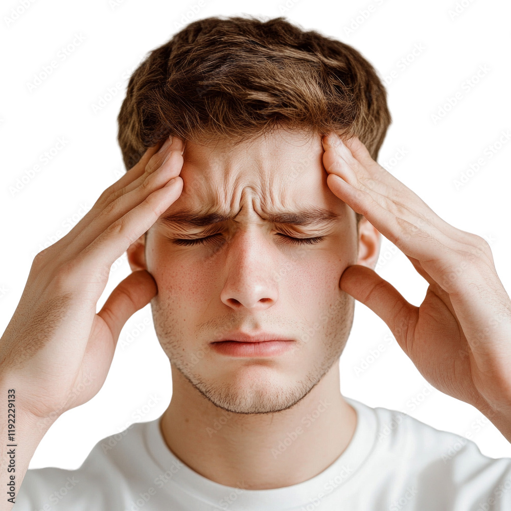 A man with a headache is holding his head A man with a headache is holding his head