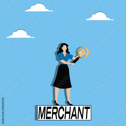 Financial researcher, financial careers, business research and analysis, monetary research, archaeologist, merchant with a magnifying glass studying a gold coin held in his hand