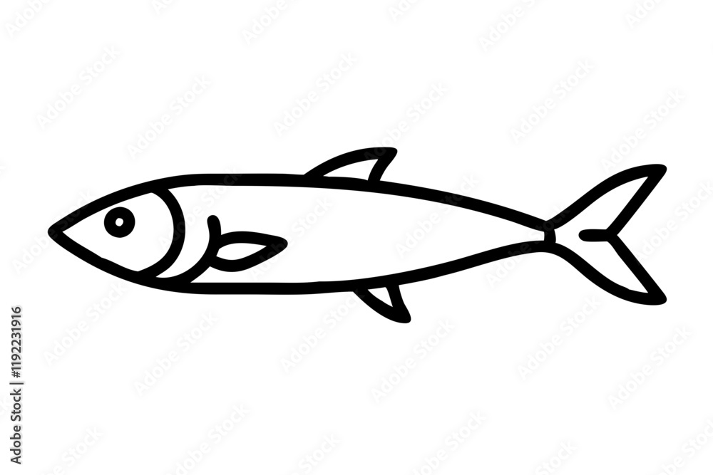Stylized Sardine Icon Silhouette on Clean White Background Stylized Sardine Icon Silhouette on Clean White Background