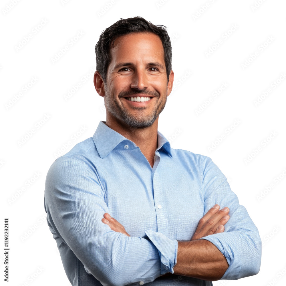 A man is smiling and wearing a blue shirt A man is smiling and wearing a blue shirt
