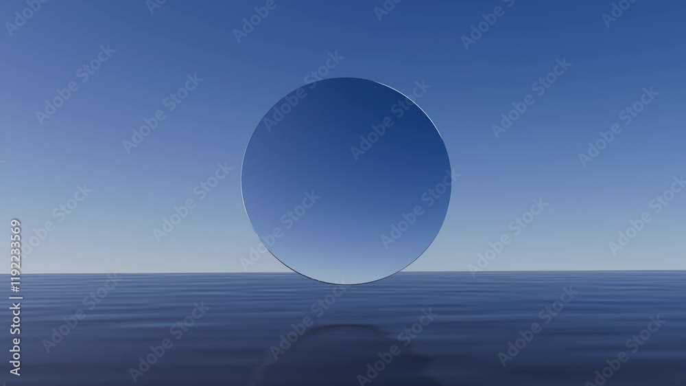 A large, circular object is floating in the ocean. The water is calm and the sky is clear. Concept of tranquility and serenity A large, circular object is floating in the ocean. The water is calm and the sky is clear. Concept of tranquility and serenity