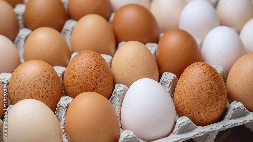 Nestled Eggs: Close-up Brown & White Eggs in Carton
Nestled Eggs: Close-up Brown & White Eggs in Carton