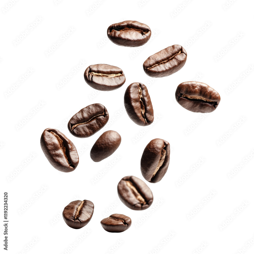 A bunch of coffee beans are scattered in the air A bunch of coffee beans are scattered in the air