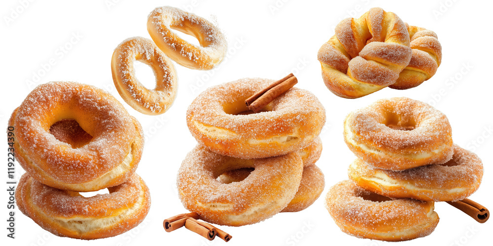 Soft Pretzels with Cinnamon Sugar Isolated on Transparent Background, Tasty Snack Photo Soft Pretzels with Cinnamon Sugar Isolated on Transparent Background, Tasty Snack Photo