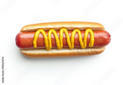 Classic Hot Dog with Mustard on a White Background photo