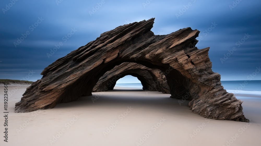 Fototapeta premium Incredible rock formation at a secluded beach under a dramatic sky