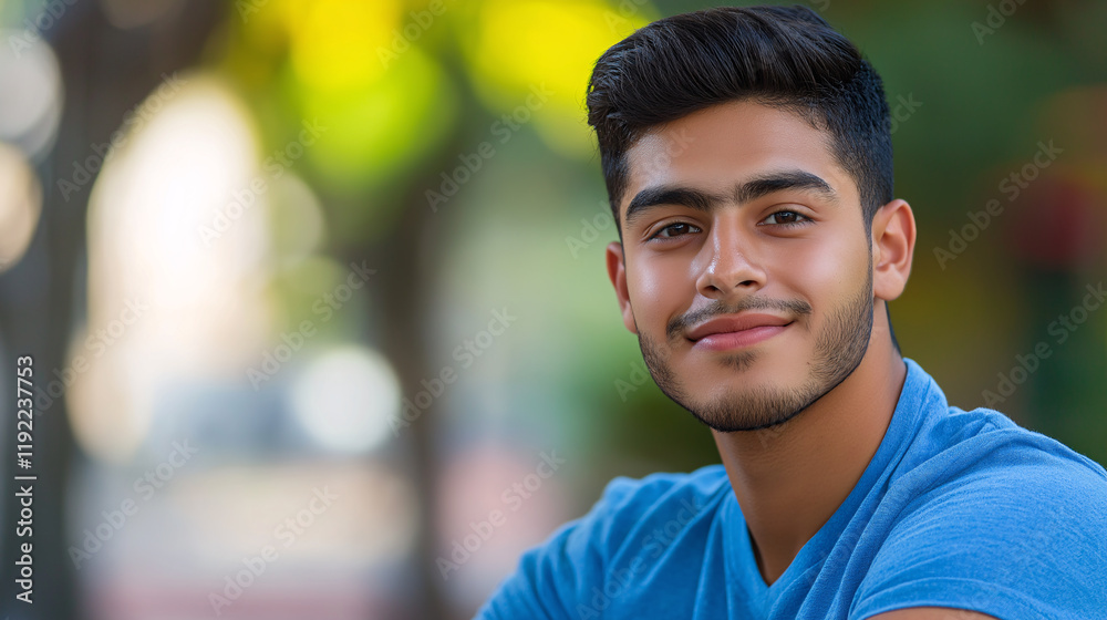 Fototapeta premium Young Hispanic man with confident smile outdoors