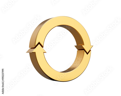 Golden Rounded Clockwise Arrow Loop Symbolizes Recycling And Continuous Rotation 3D Illustration