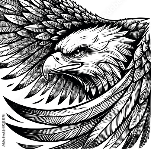 Eagle in Mid-Flight with Fully Spread Wings and Detailed Feathers Vector Black Silhouette Cricut Design