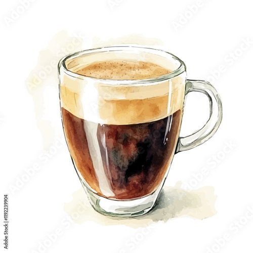 A watercolor vector of a cup of Americano coffee, isolated on a white background. Americano coffee vector.

