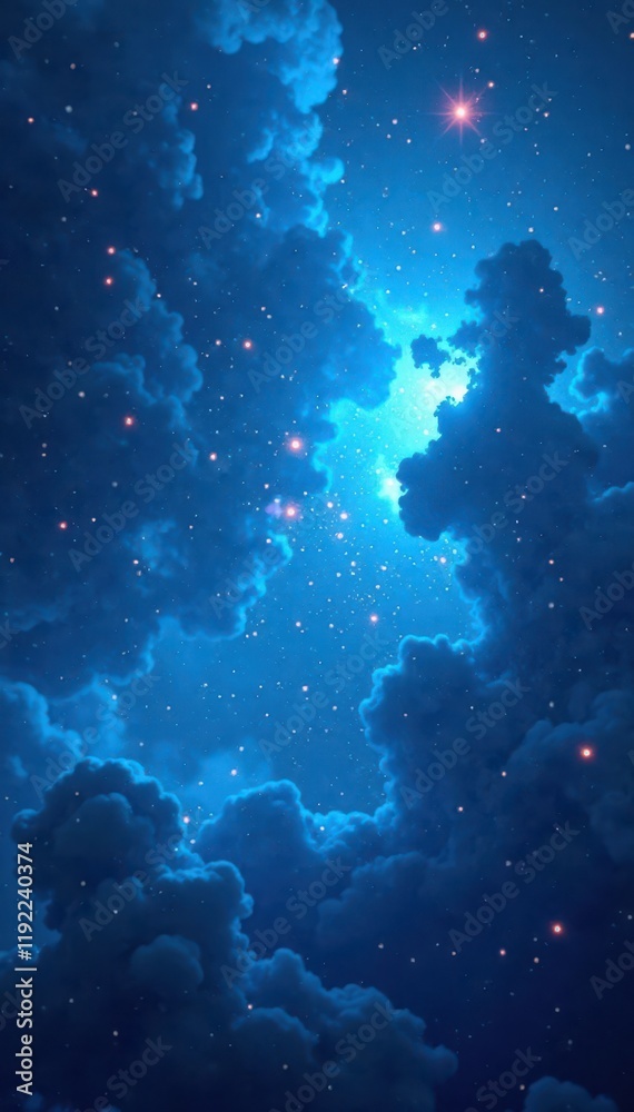 Fototapeta premium Swirling light blue nebula, digital art style, vibrant, pattern, celestial