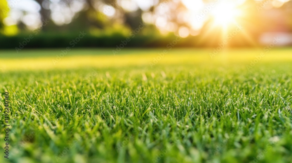 Vibrant green grass spreads across a sunny park, glowing under warm sunlight, creating a peaceful outdoor atmosphere Vibrant green grass spreads across a sunny park, glowing under warm sunlight, creating a peaceful outdoor atmosphere