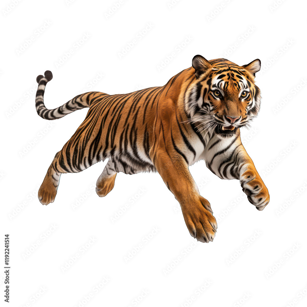 Fototapeta premium Tiger leaping in mid-air isolated on transparent background