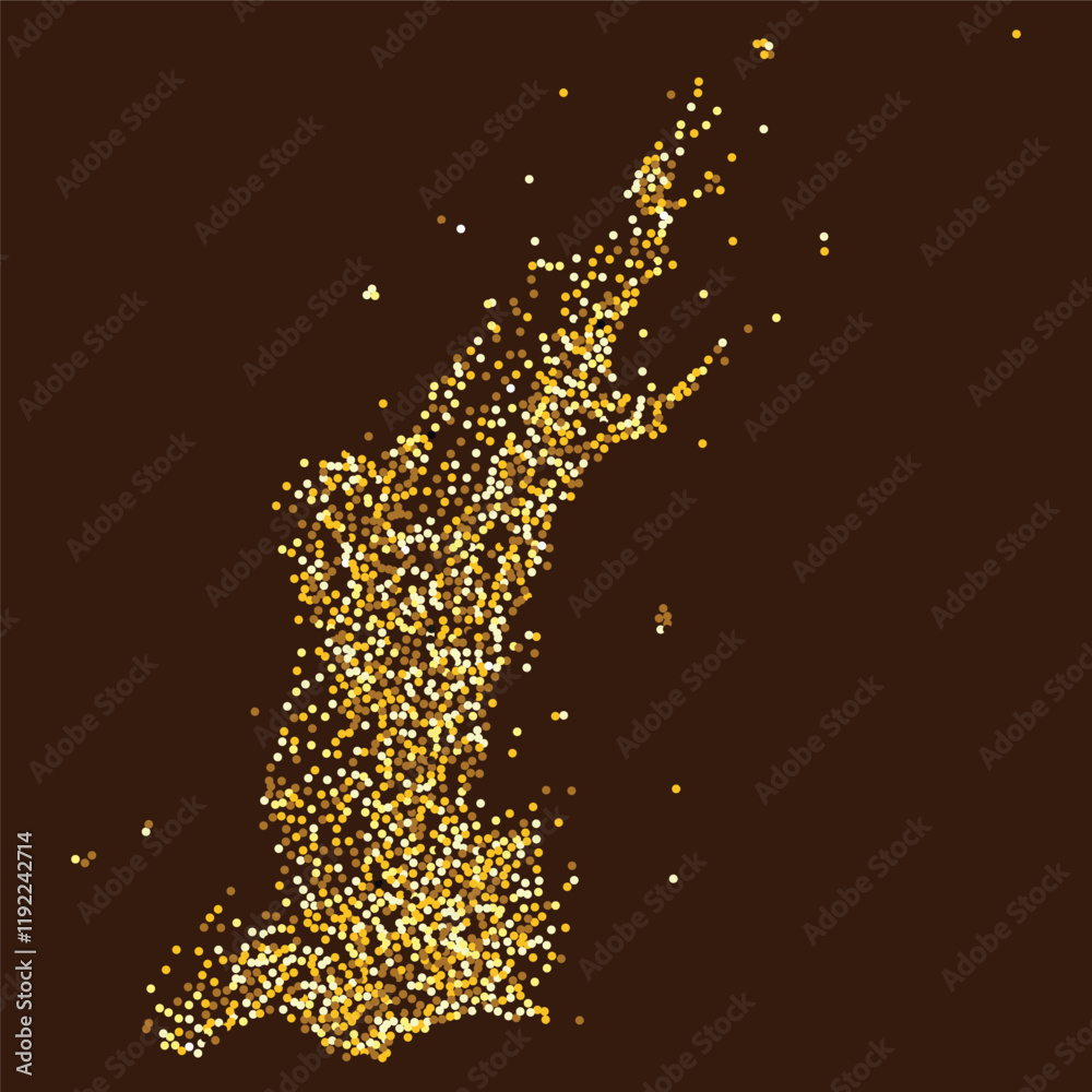 Obraz premium Abstract golden glitters, dotted particles flow, exuding glamour and enchantment. Ideal for luxury and holiday designs, the dynamic magic flow of particles, wavy scattered golden dots background.