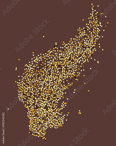 Abstract golden glitters, dotted particles flow, exuding glamour and enchantment. Ideal for luxury and holiday designs, the dynamic magic flow of particles, wavy scattered golden dots background.