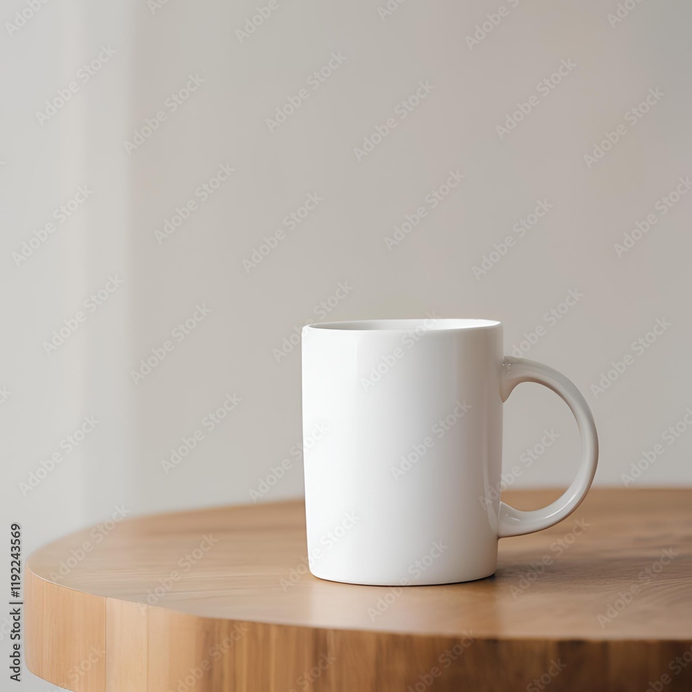 Blank white mug close up mockup on blur living room background. Blank white mug close up mockup on blur living room background.