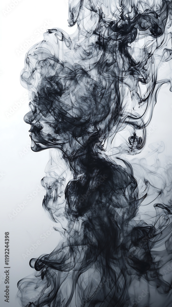 Fototapeta premium Abstract Silhouette of Woman Dissolving into Smoke in Surreal Style