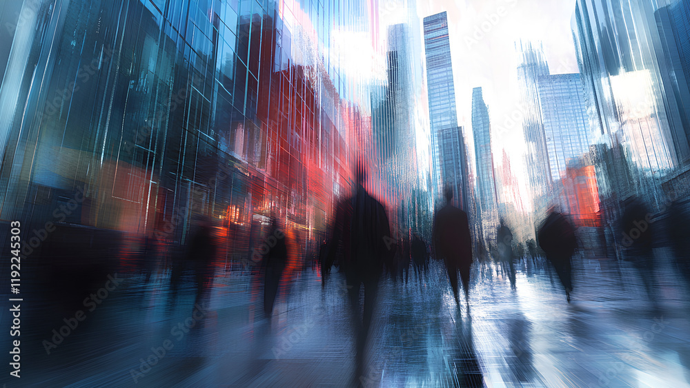 Dynamic Urban Street Scene - Blurred Motion in a Bustling Cityscape Dynamic Urban Street Scene - Blurred Motion in a Bustling Cityscape