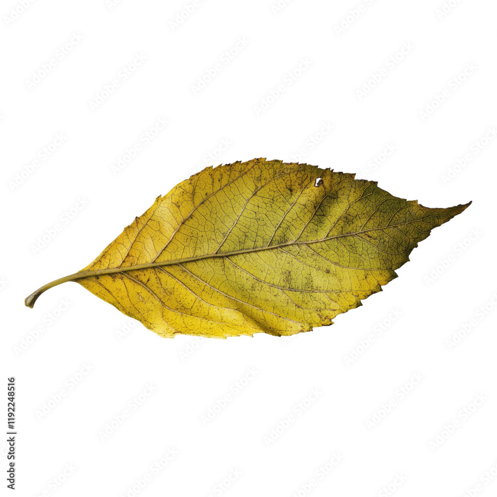 A leaf is shown on a white background A leaf is shown on a white background