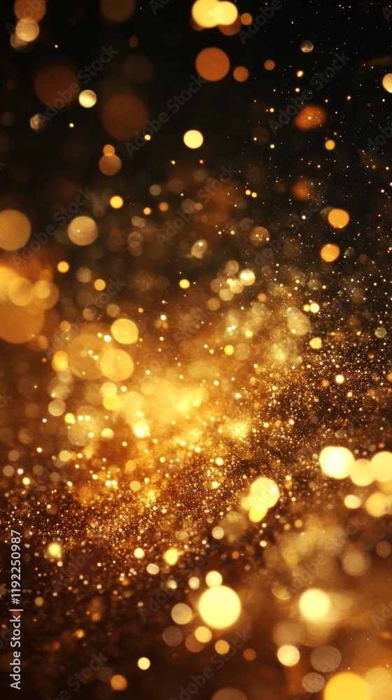 Abstract golden bokeh lights and sparkles on black background, ideal for celebration, luxury, and festive designs. Abstract golden bokeh lights and sparkles on black background, ideal for celebration, luxury, and festive designs.