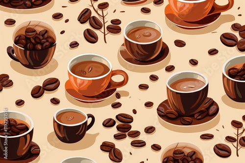  Seamless chocolate-themed pattern featuring desserts, chocolates, and treats, ideal for packaging, branding, or creative food-related designs. photo