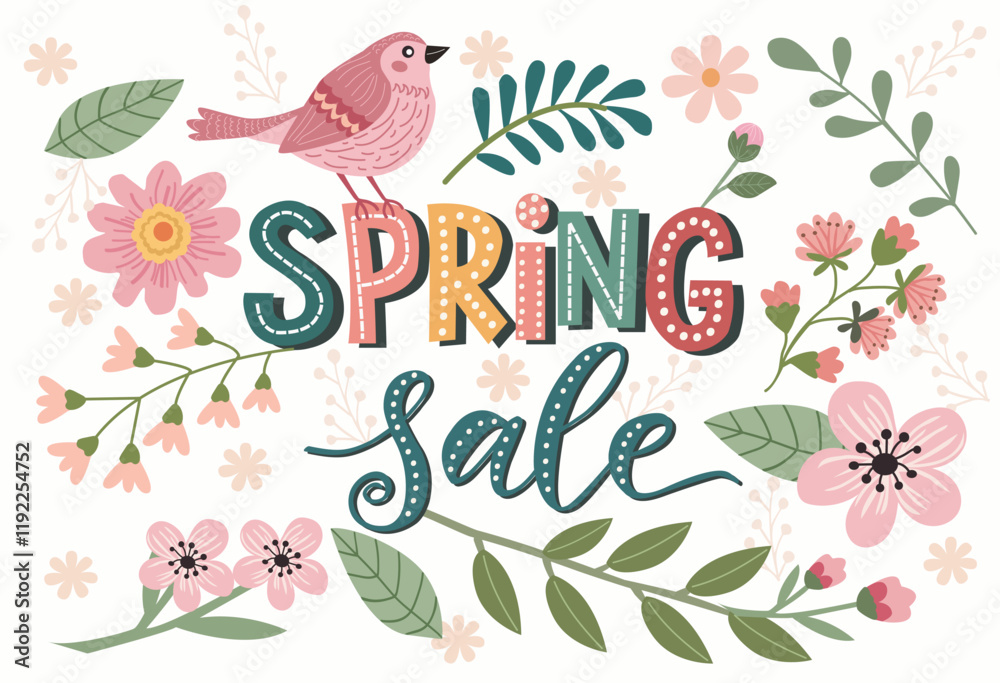 spring sale poster with leaf and blossom spring sale poster with leaf and blossom