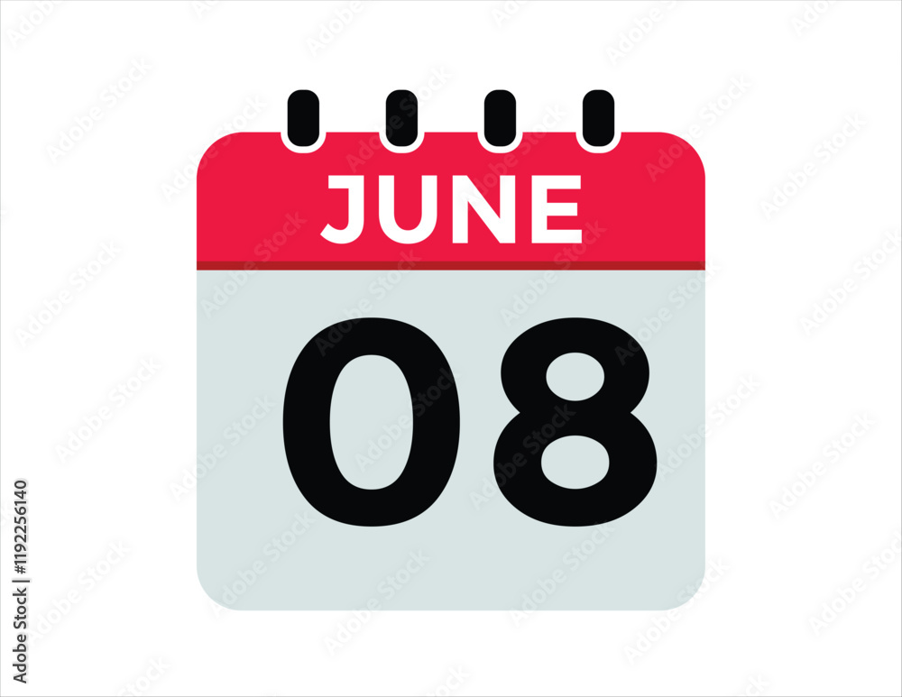 June 8 - Daily Calendar Icon with day of month