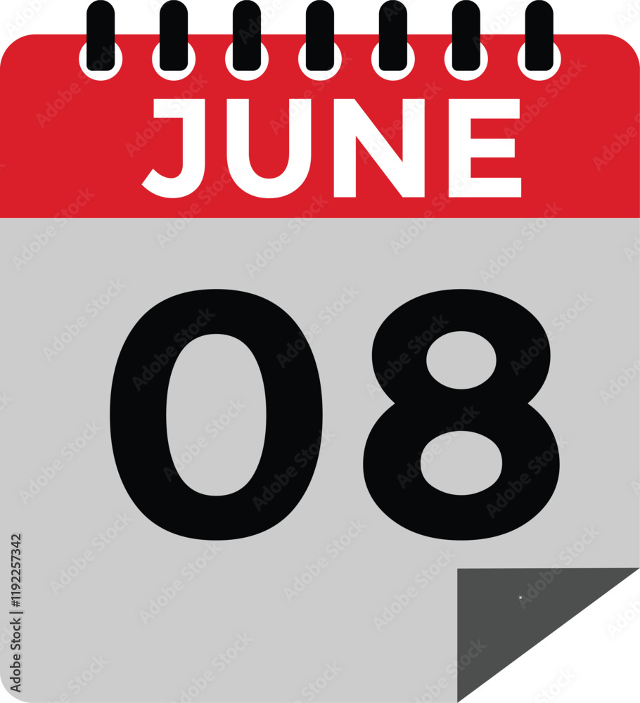 June 8 - Daily Calendar Icon with day of month June 8 - Daily Calendar Icon with day of month