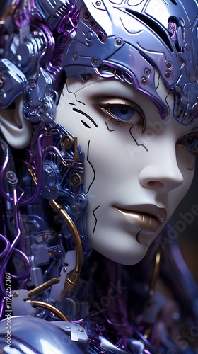 Digital technology black and purple cyberpunk robot poster background
 photo