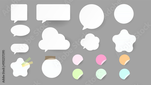 Paper and notes, stickers, sticky sheets and tape Vector Set, on gray background, Flat Modern design , illustration Vector EPS 1