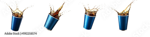 Refreshing Cola Splash in Blue Cups, Dynamic Drink Photography photo