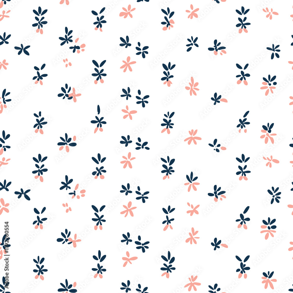 Seamless Navy and Peach Floral Pattern with Elegant Vines Seamless Navy and Peach Floral Pattern with Elegant Vines