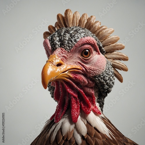 A cartoon-style turkey with exaggerated features, on a flat white background.