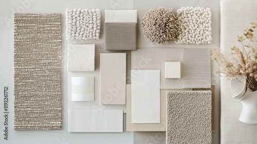 Neutral Color Palette Mood Board: Textured Fabrics and Earthy Tones for Interior Design Inspiration