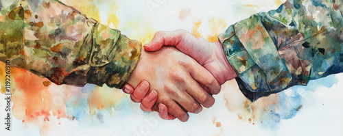 Obraz na płótnie Close up of intertwined hands, symbolizing connection between soldier and mother, showcasing love and support in heartfelt moment. beautiful watercolor illustration w salonie