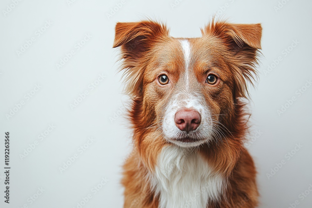 Red border collie sitting and looking at camera in front view against white background. Red border collie sitting and looking at camera in front view against white background.