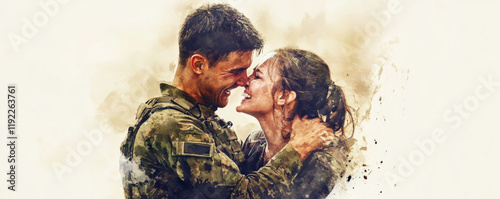 Obraz na płótnie Soldier and mother sharing joyful, tear filled embrace, celebrating reunion with love and happiness. Their emotional connection is evident in this heartfelt moment w salonie