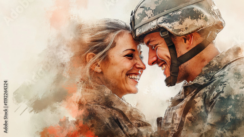 Obraz na płótnie Soldier smiling with joy as he shares heartfelt moment with his mother, both expressing love and happiness through laughter and tears. touching reunion filled with emotion w salonie