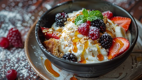 Wallpaper Mural Greek yogurt dish with fresh fruits, honey, and crispy toast Torontodigital.ca