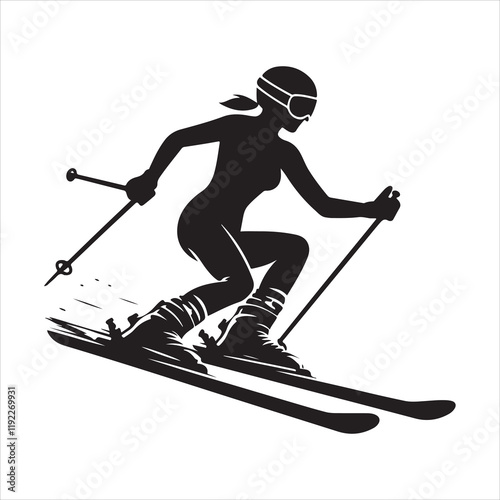 Skiing woman silhouette vector. Skiing concept silhouette illustration