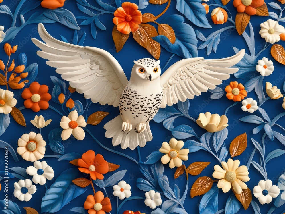Obraz premium Majestic snowy owl in mid-flight with its wings outstretched, representing grace, nature, and the wild