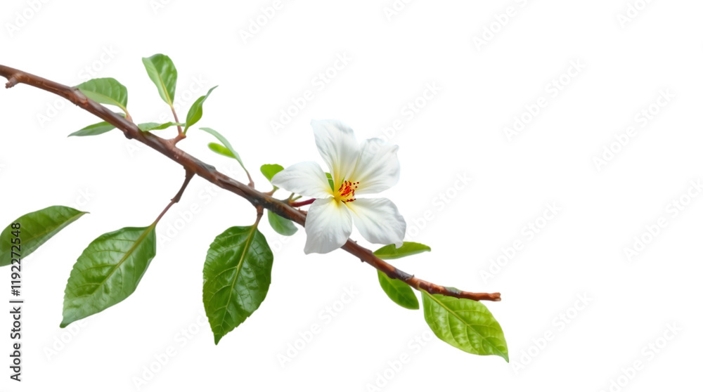 Fototapeta premium Close-up of a blossoming tree branch with white petals in spring garden