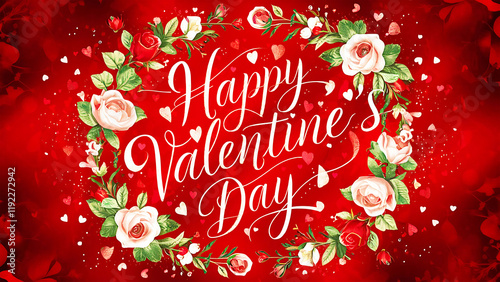 Happy valentines  Day greeting card with hearts on red background.